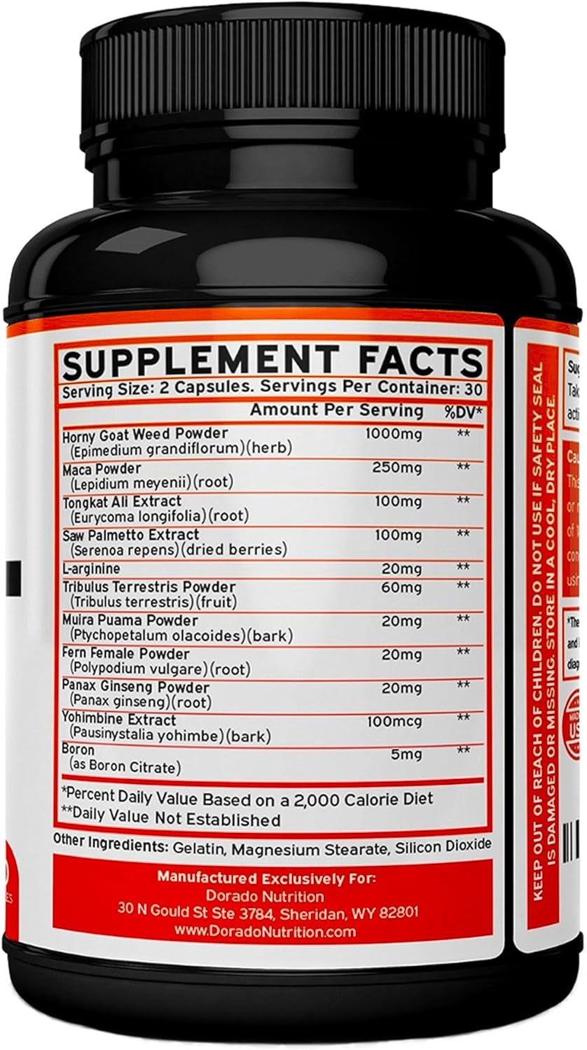 Horny Goat Weed for Men and Women - [Maximum Strength 1590Mg] - Maca, Ginseng, L-Arginine, Tribulus - Premium Hornygoatweed for Men - Icariin Epimedium for Men - 3Rd Party Tested - USA Made - 60 Count