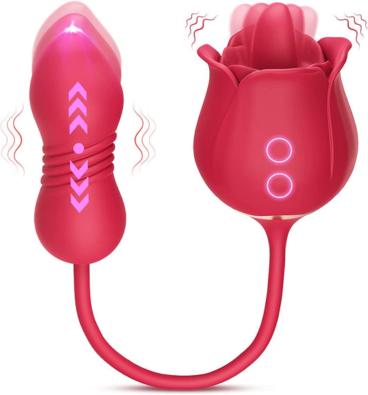 Rose Sex Toys Dildo Vibrator - 3In1 Adult Toys Sex Stimulator for Women with 9 Tongue Licking & Thrusting G Spot Vibrators, Adult Anal Sex Toy Clitoral Nipple Licker for Woman Man Couples