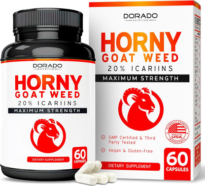 Horny Goat Weed for Men and Women - [Maximum Strength 1590Mg] - Maca, Ginseng, L-Arginine, Tribulus - Premium Hornygoatweed for Men - Icariin Epimedium for Men - 3Rd Party Tested - USA Made - 60 Count