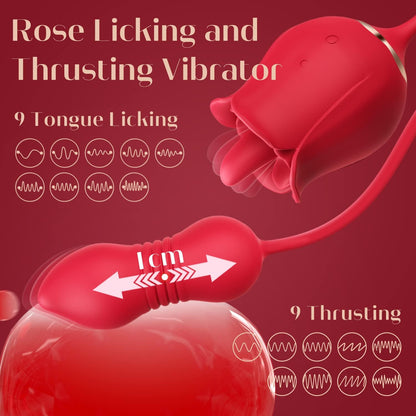 Rose Sex Toys Dildo Vibrator - 3In1 Adult Toys Sex Stimulator for Women with 9 Tongue Licking & Thrusting G Spot Vibrators, Adult Anal Sex Toy Clitoral Nipple Licker for Woman Man Couples