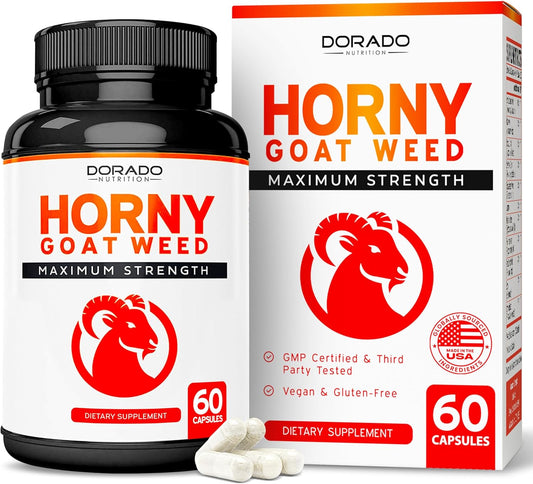 Horny Goat Weed for Men and Women - [Maximum Strength 1590Mg] - Maca, Ginseng, L-Arginine, Tribulus - Premium Hornygoatweed for Men - Icariin Epimedium for Men - 3Rd Party Tested - USA Made - 60 Count