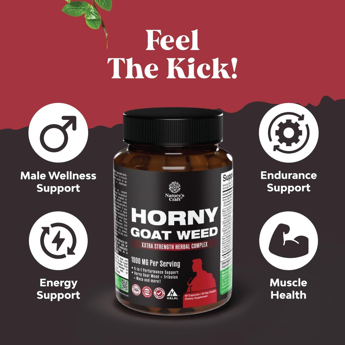 Horny Goat Weed Extract Complex - Invigorating Blend with Tribulus Saw Palmetto L Arginine and Tongkat Ali Extract and Maca Root for Men and Women for Enhanced Energy and Stamina - 30 Servings